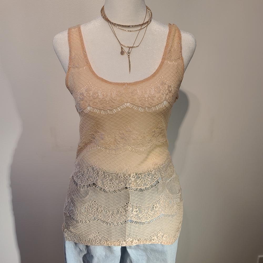 Talula Aritzia Boho Lace Beige Tank Top